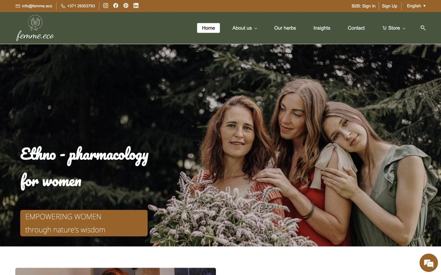 Desktop view of the Femme homepage